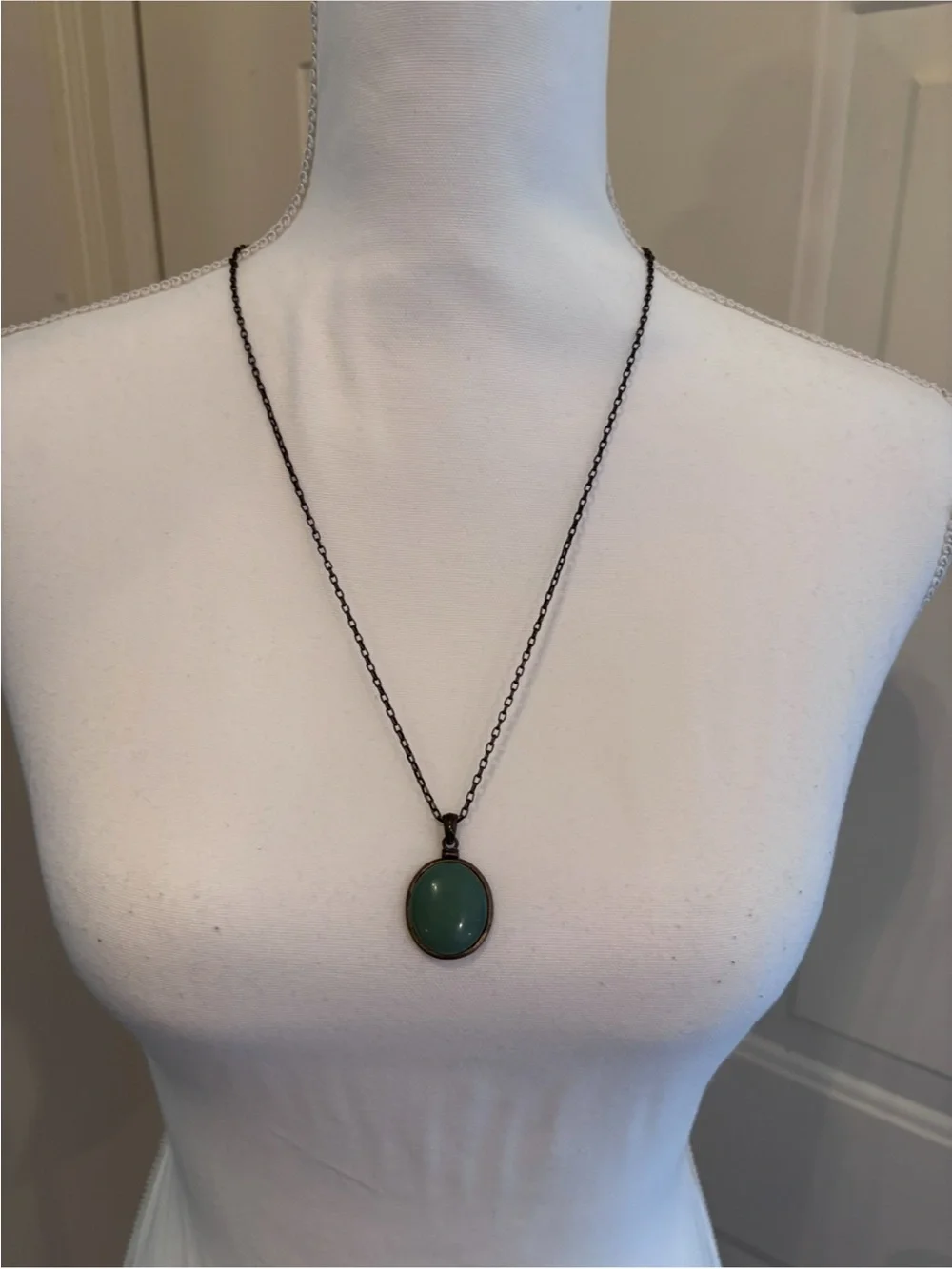 Lucky Brand Dark Green Stone Pendant Necklace